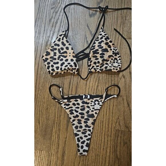 Pretty Little Things 2-Piece Cheeky Cheetah Bikini Women's Size 4 / 10 - Picture 1 of 5